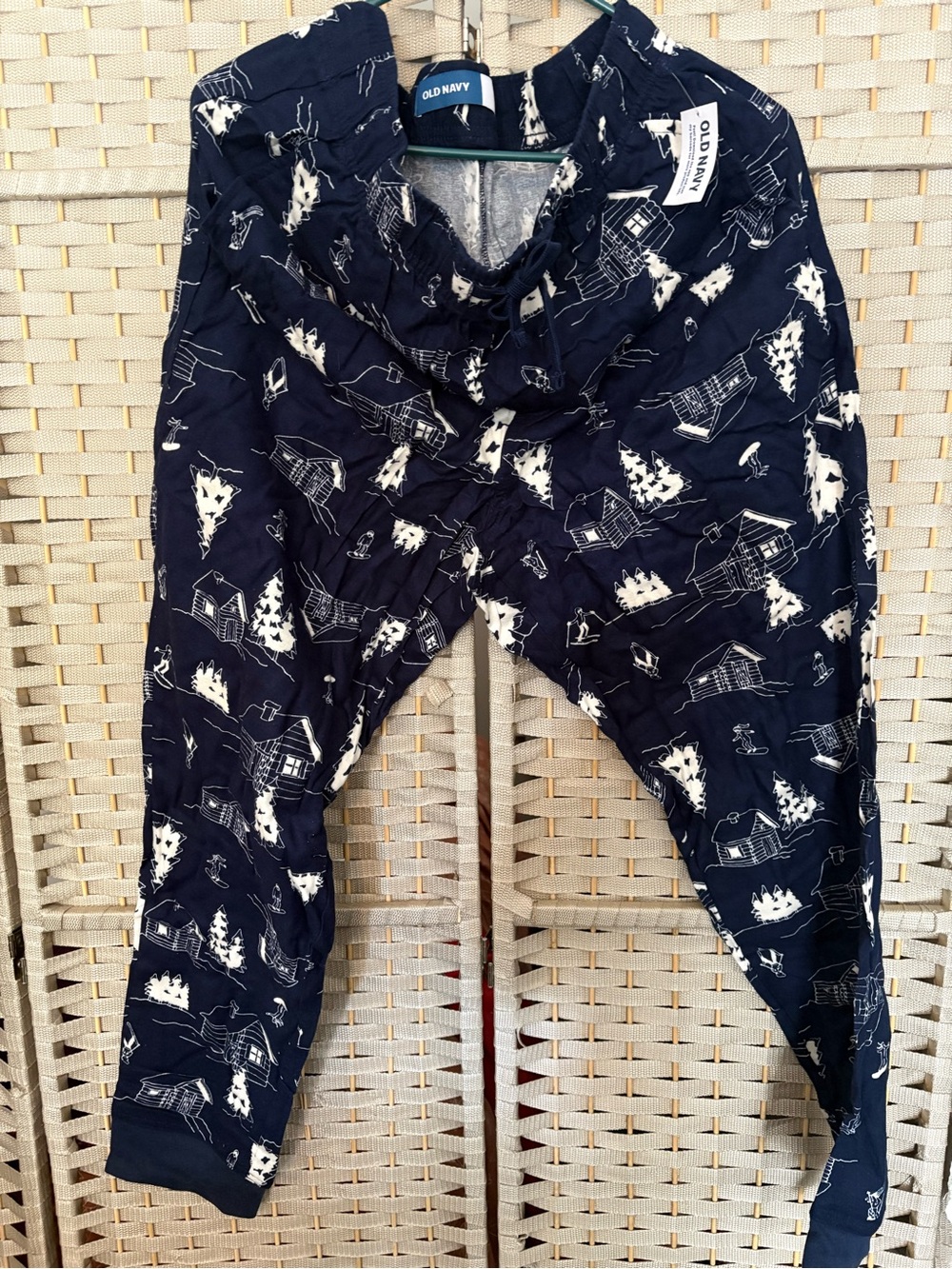 Old Navy Navy Blue Jogger-Style Kids Bottoms with White Cabin Print